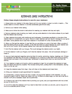 Retainer Care Instruction